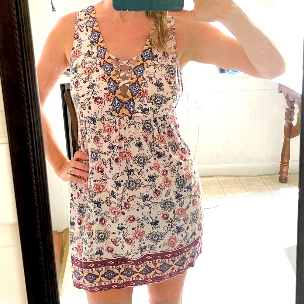 Angie festival sexy boho hippie sundress with lace-up bust and floral print
